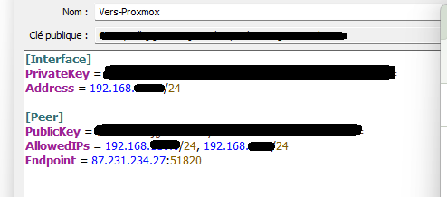 Capture d'écran de l'interface graphique du client VPN WireGuard